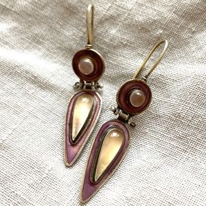 earrings hanging 1 ¾" vintage 1983 lavender enamel sterling silver romantic